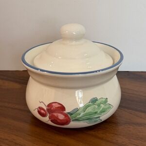 Retired Pfaltzgraff Garden Vegetable Sugar Bowl with Lid Radish Eggplant USA